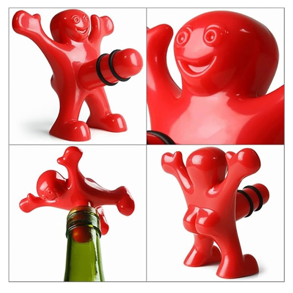 NIB Happy Man funny red bottle wine stopper